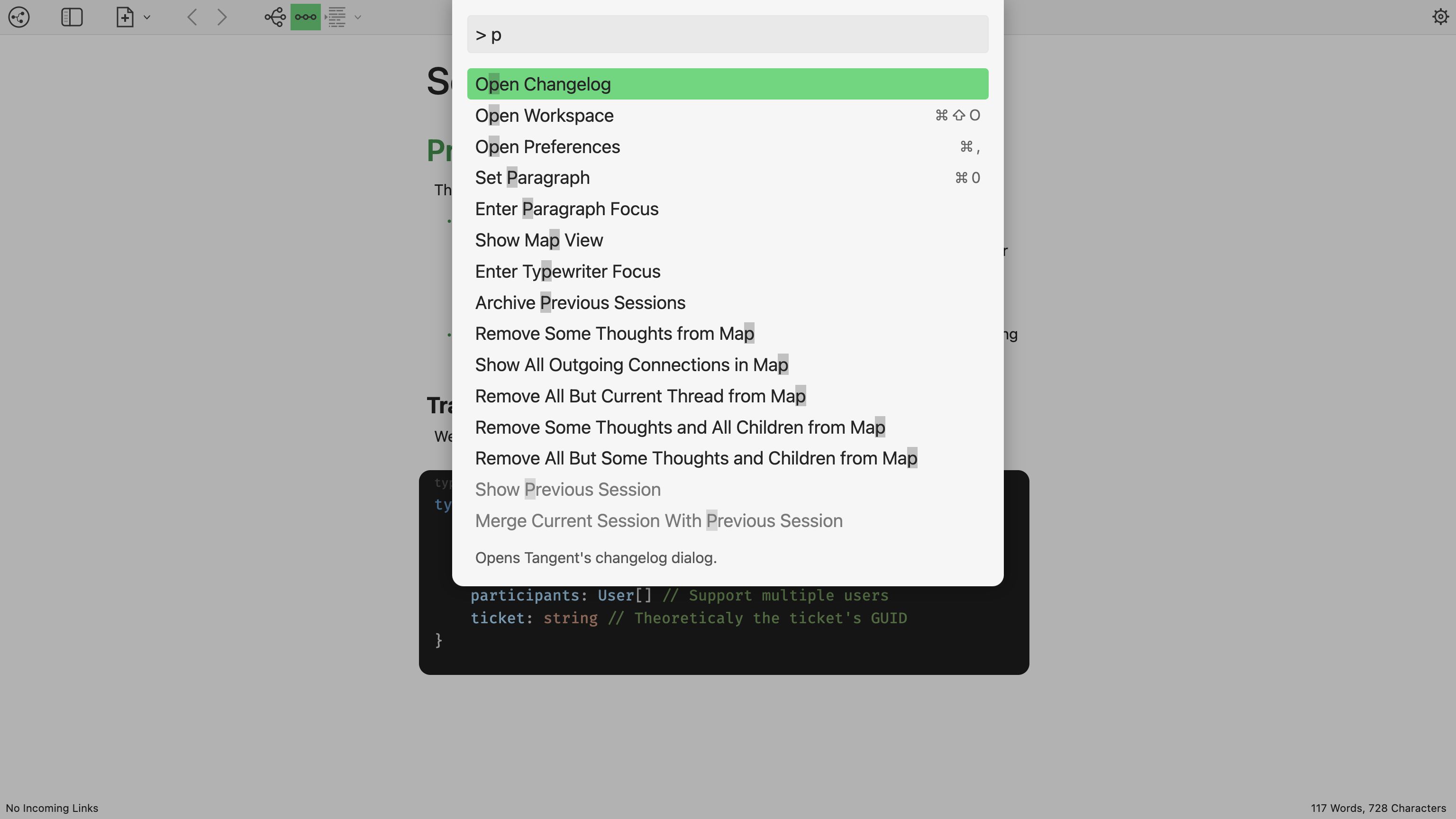 An example of Tangent's command palette.